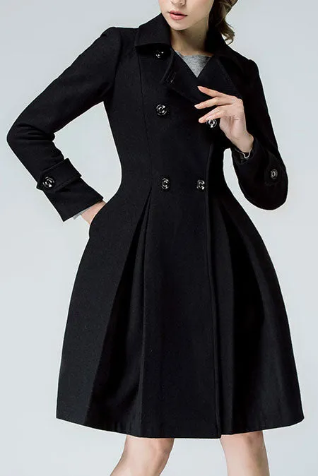 60s Inspired Fit and Flare Wool Coat Women C2581