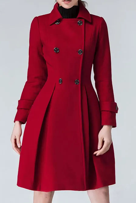 60s Inspired Fit and Flare Wool Coat Women C2581