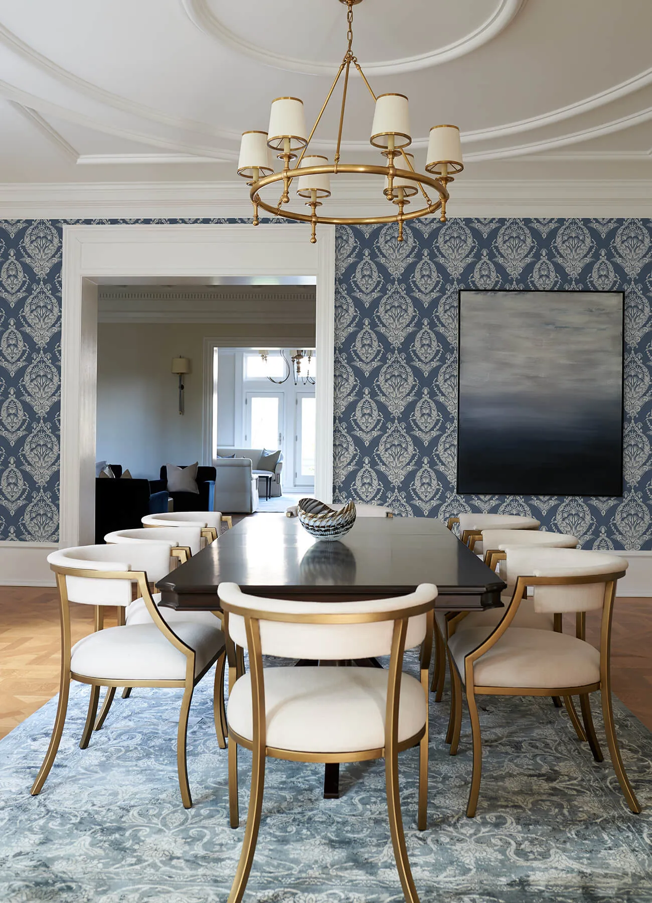 Arlie Indigo Botanical Damask Wallpaper