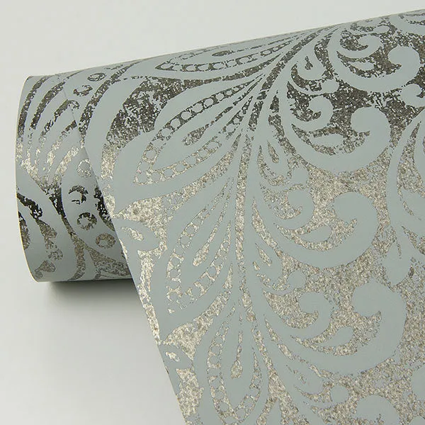 Artemis Pewter Floral Damask Wallpaper from the Lustre Collection