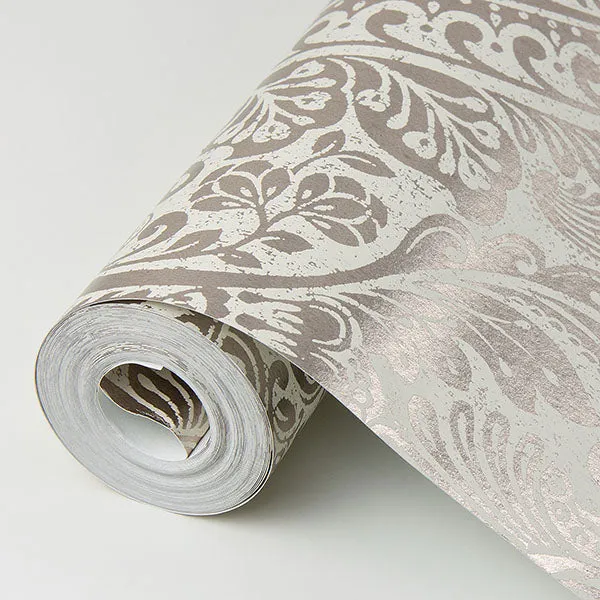 Artemis Rose Gold Floral Damask Wallpaper from the Lustre Collection
