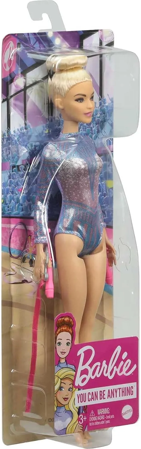 Barbie Rhythmic Gymnast 12 Inch Fashion Doll with Blonde Hair & Brown Eyes, Shimmery Leotard, Baton & Ribbon Accessories