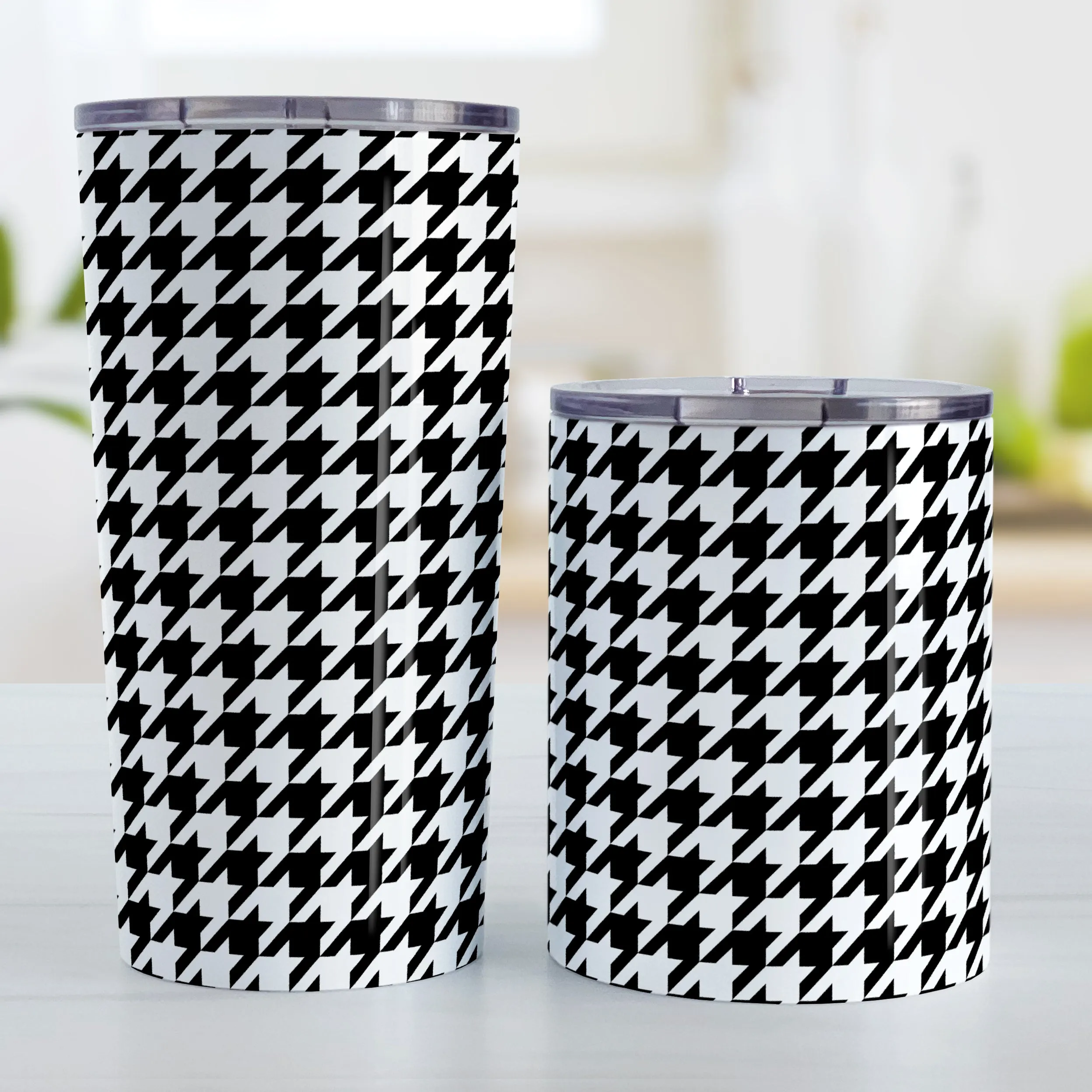 Black and White Houndstooth Tumbler Cup