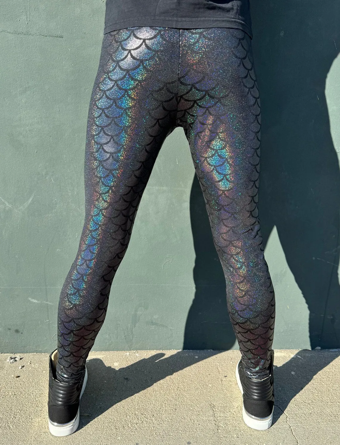 Black Fish Merman Meggings // Great Festival Mermaid Costume // Sparkly Holographic Merman Leggings