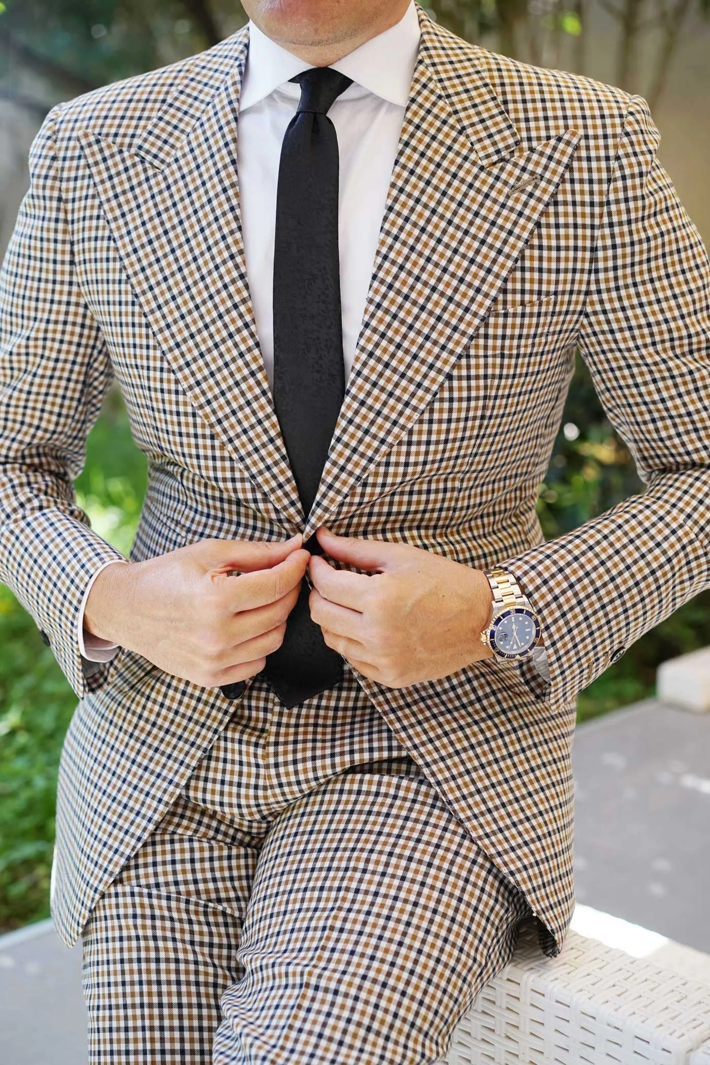 Black Floral Pattern - Skinny Tie
