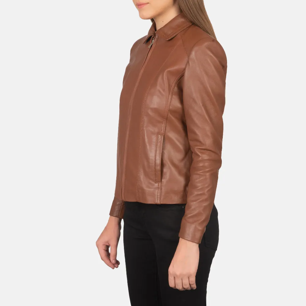 Bliss Brown Leather Bomber Jacket