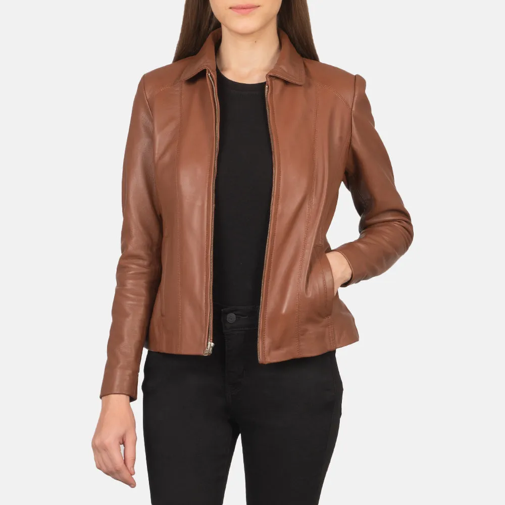 Bliss Brown Leather Bomber Jacket
