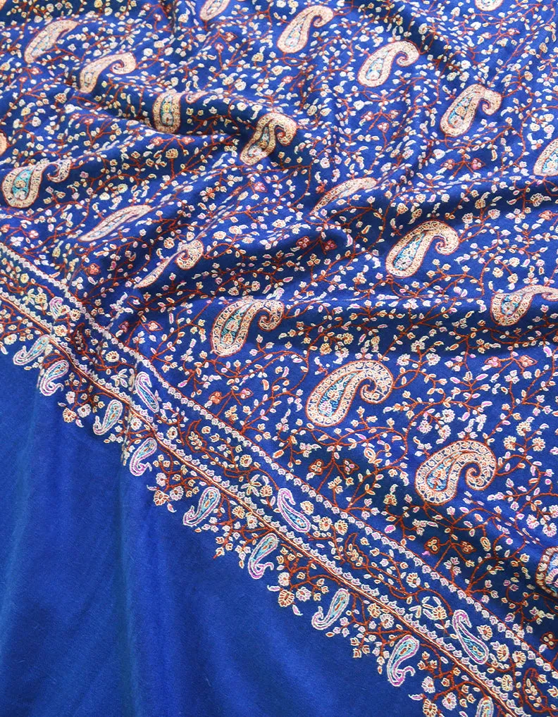 Blue Pashmina Shawl In Sozni Embroidery 6234