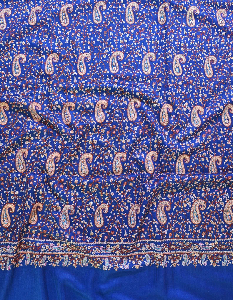 Blue Pashmina Shawl In Sozni Embroidery 6234