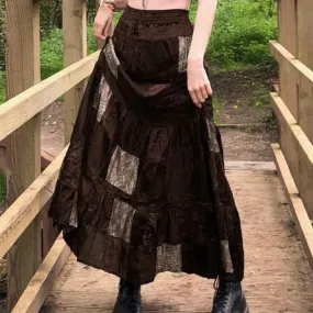 Brown Patchwork Maxi Skirt