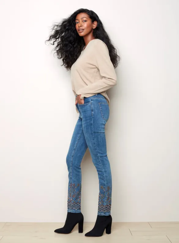 Charlie B. Jeans with Embroidered Hem