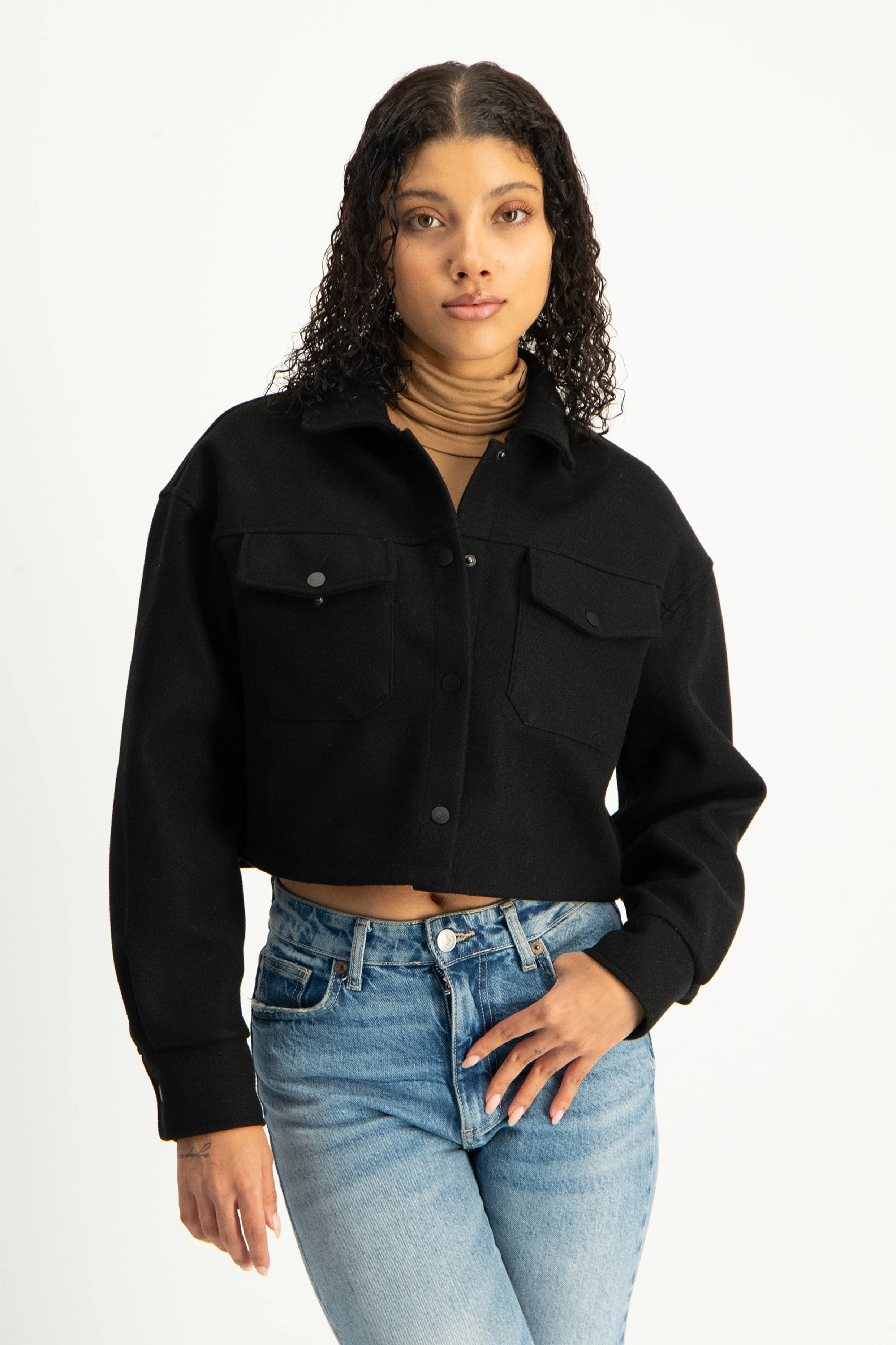 Cropped Melton Shacket