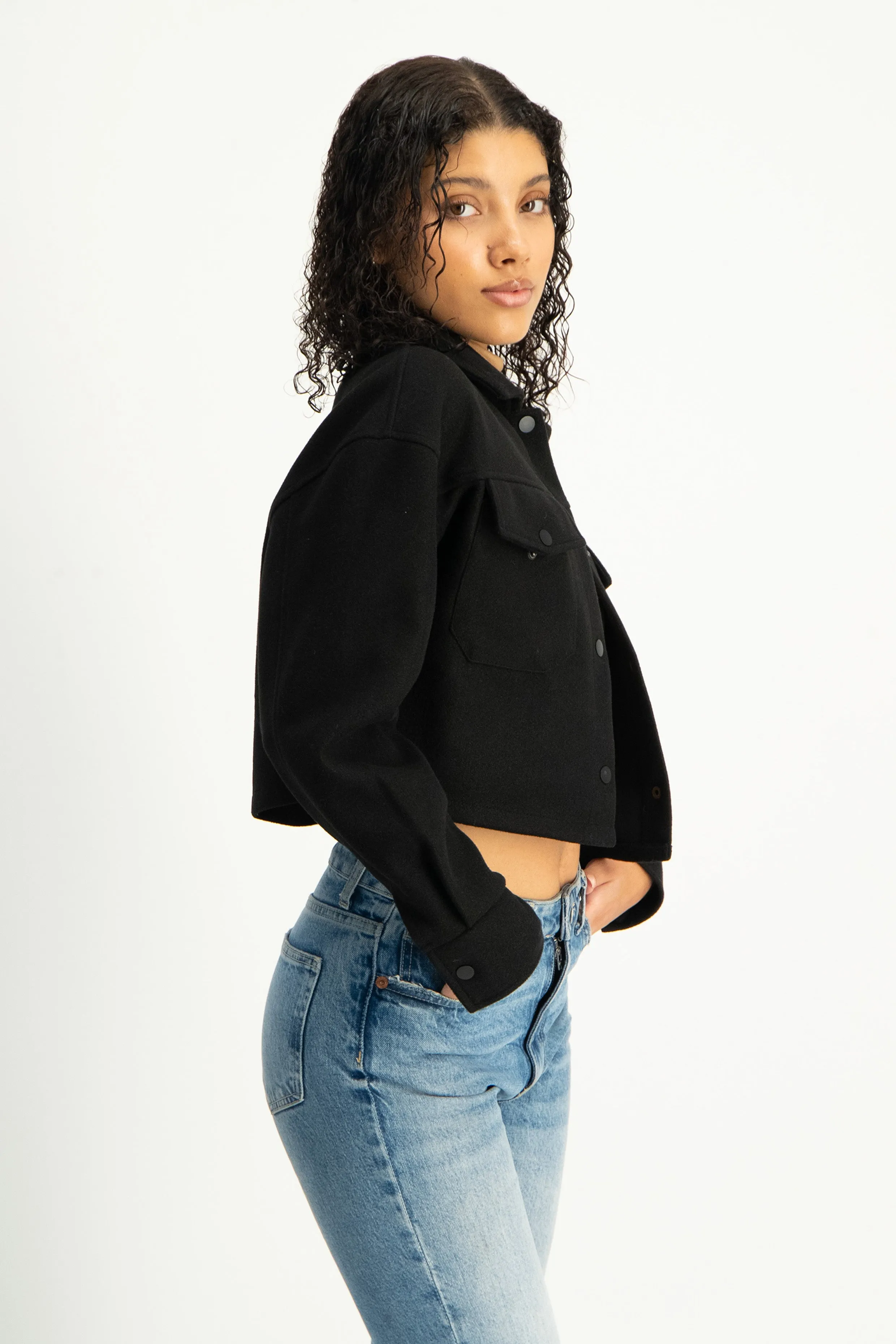 Cropped Melton Shacket