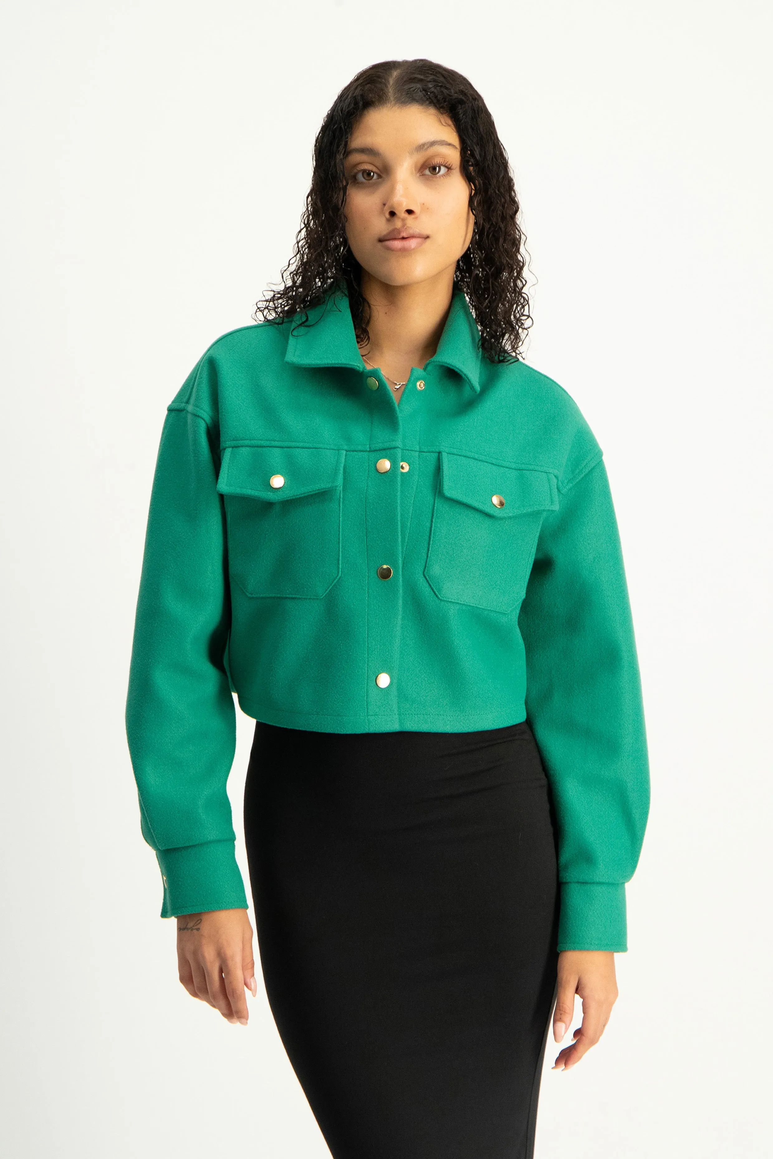 Cropped Melton Shacket