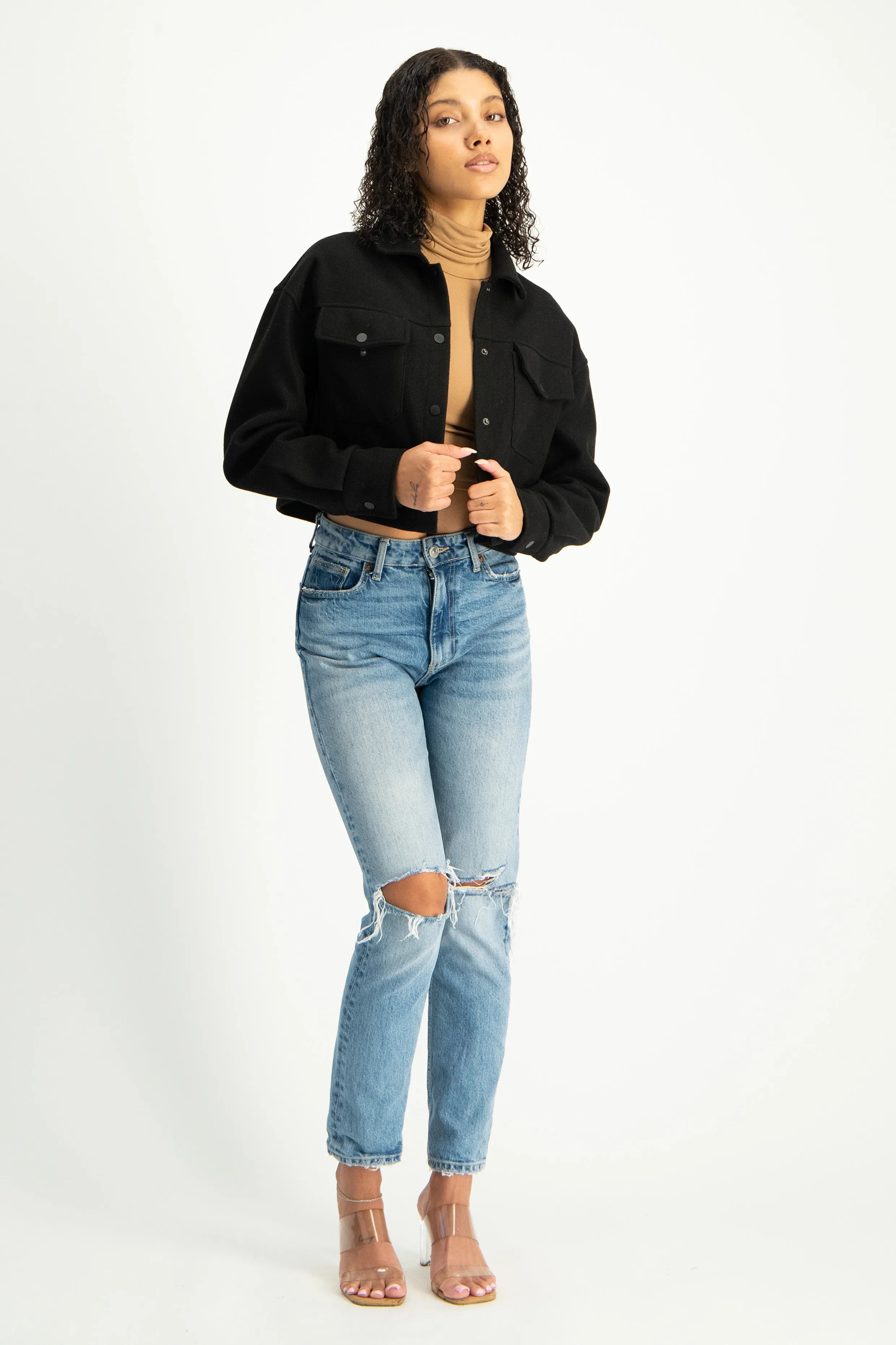 Cropped Melton Shacket