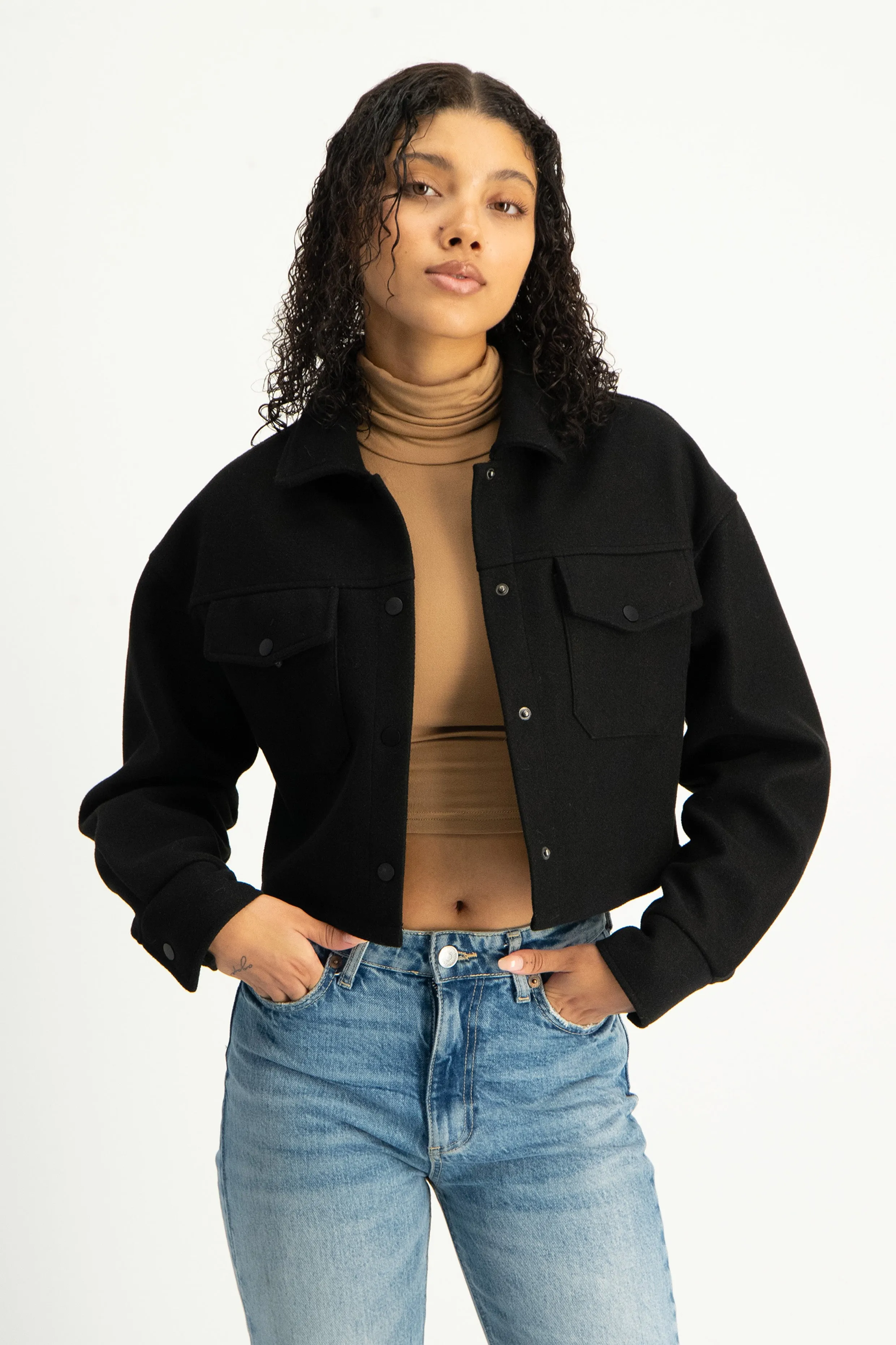 Cropped Melton Shacket