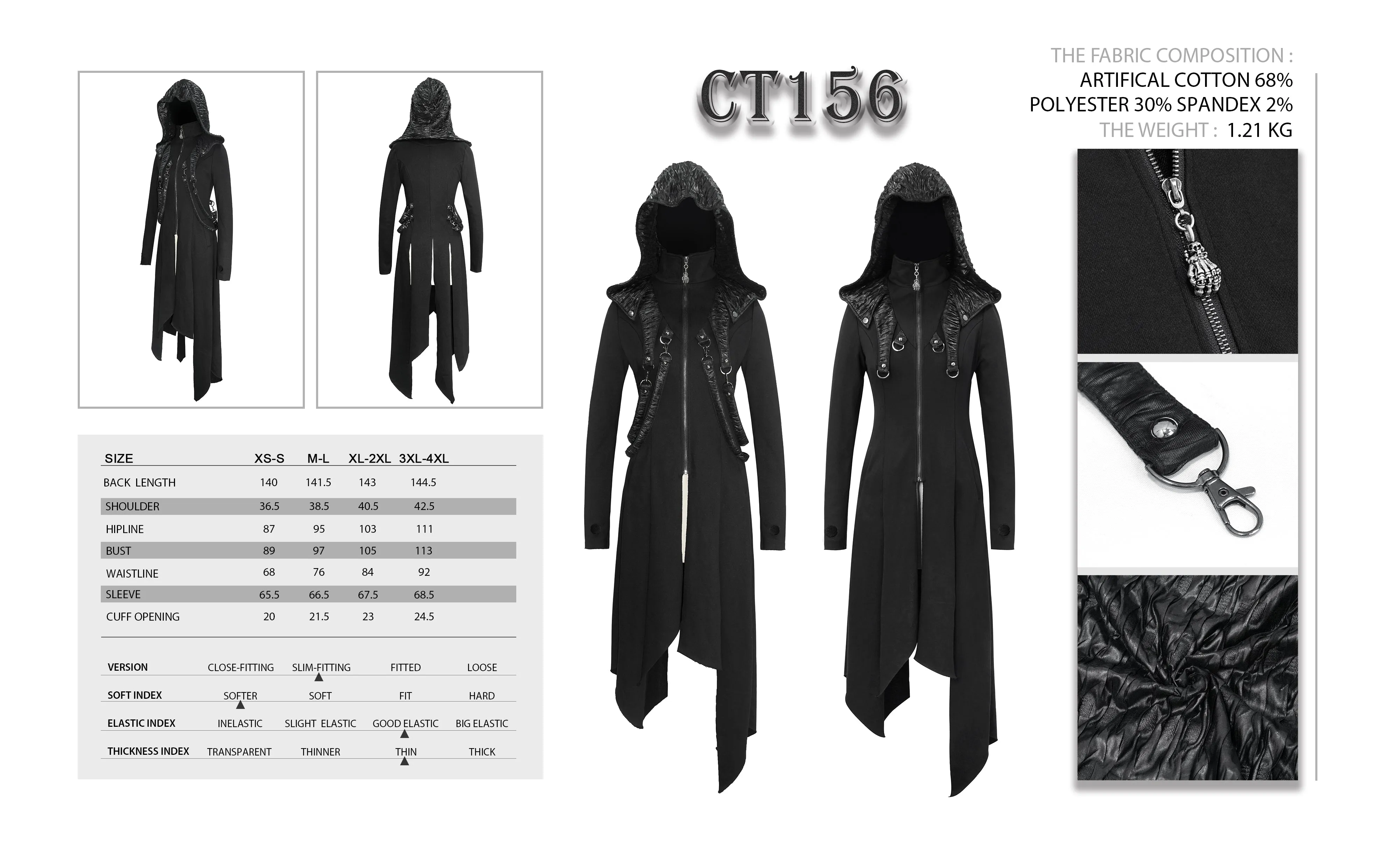 CT156 women winter fur slim punk fleece hooded long coat with loops