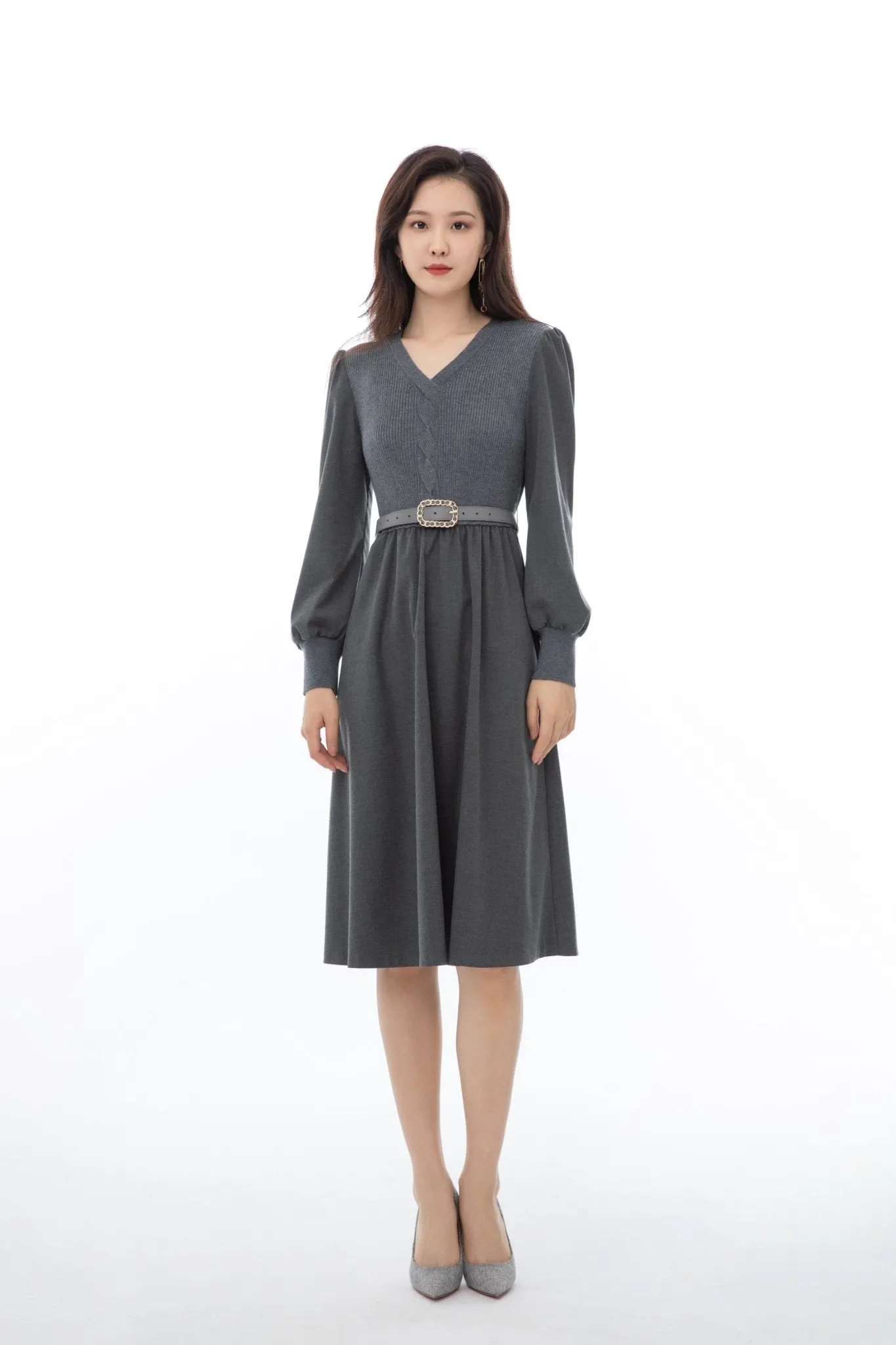 Dark Grey Knit Panel Dress