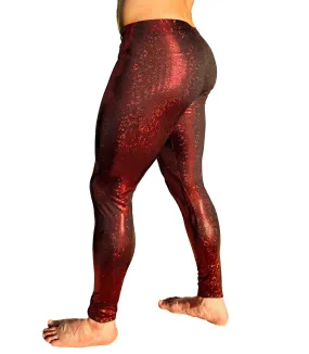 Disco Red: Holographic Disco Red Meggings - Mens Festival Leggings