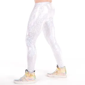 Disco White: Holographic Disco White Meggings - White Party Mens Leggings