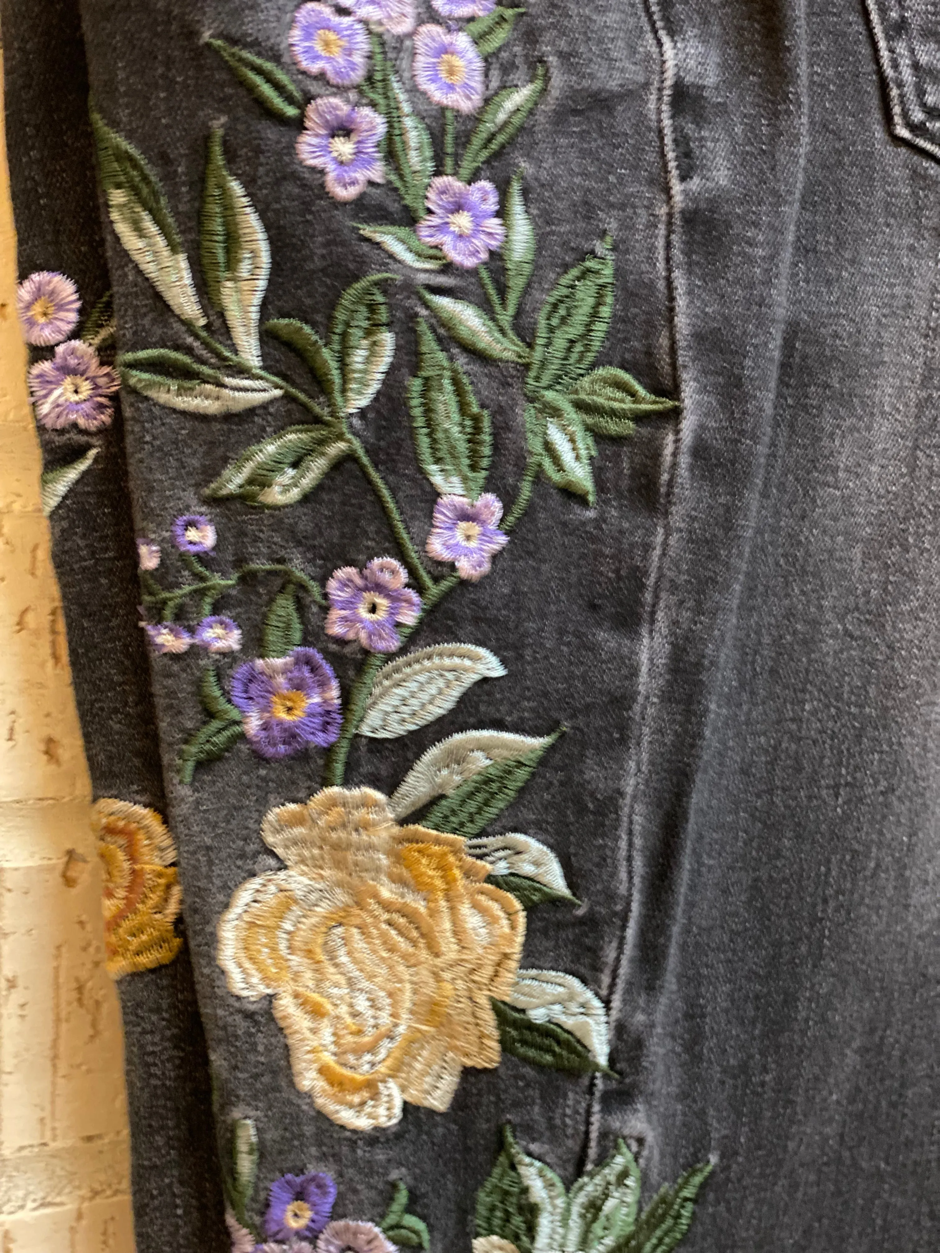 Embroidered Black Denim Jean