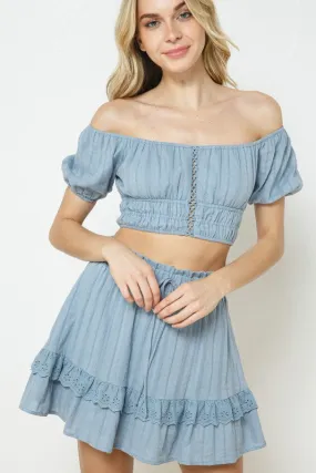 Floral Textured Lace Trim Skirt