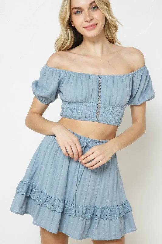 Floral Textured Lace Trim Skirt