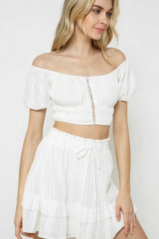 Floral Textured Lace Trim Skirt