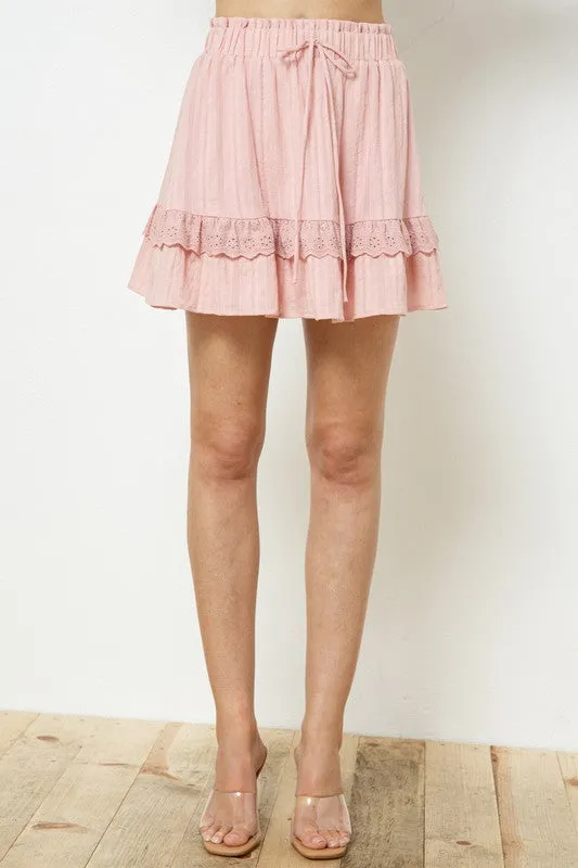 Floral Textured Lace Trim Skirt
