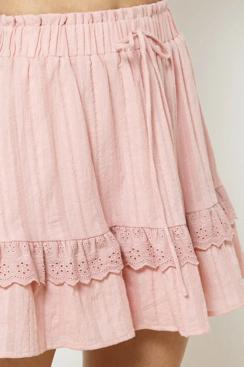 Floral Textured Lace Trim Skirt