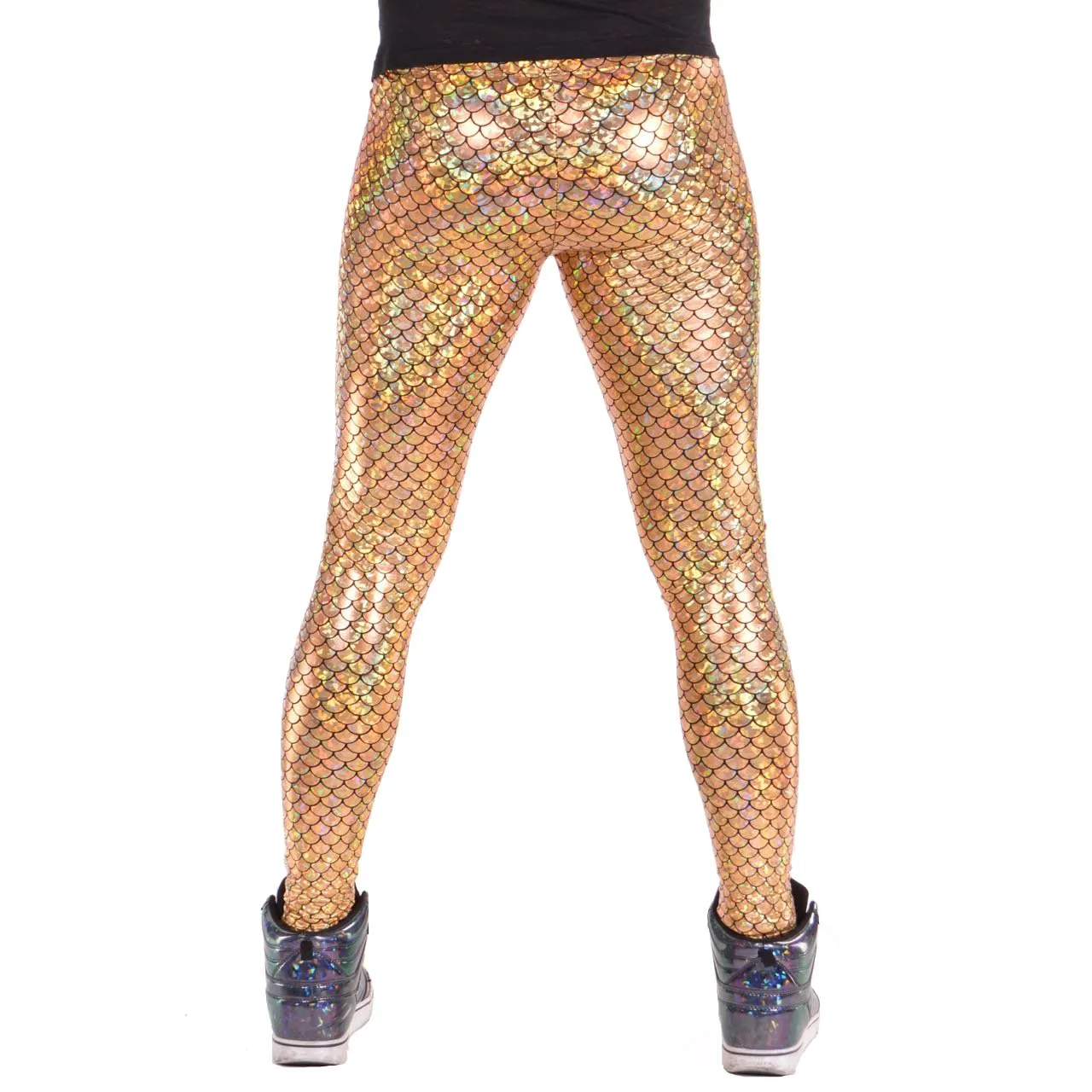 Gold Mermaid: Holographic Merman Meggings - Mermaid Scale Mens Leggings