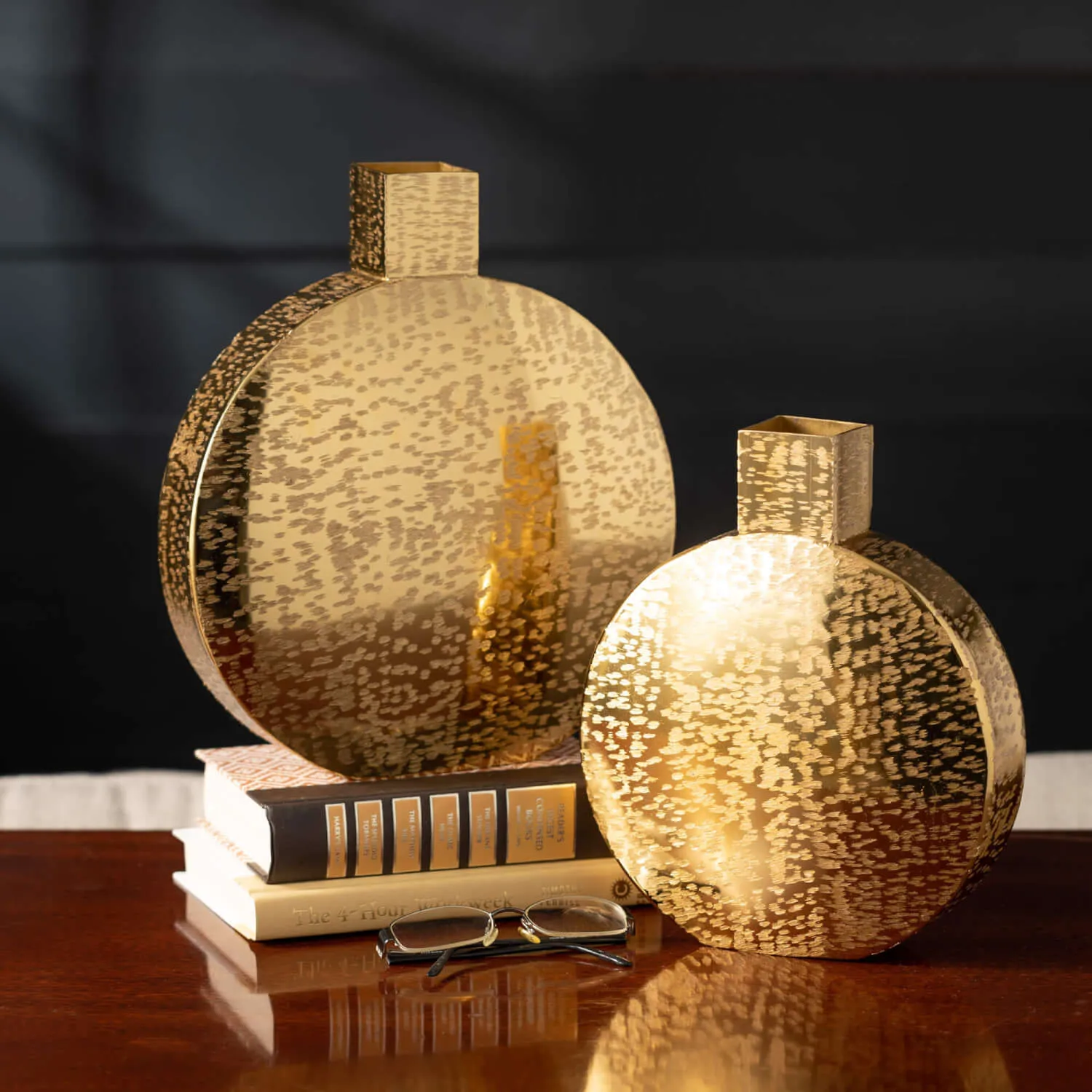 Gunmetal Gold Arch Vase Set