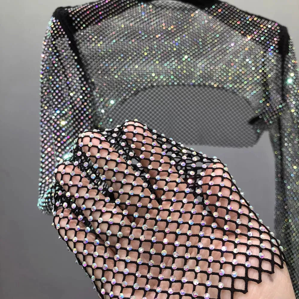 Holographic Diamante/Rhinestone Stretch Mesh