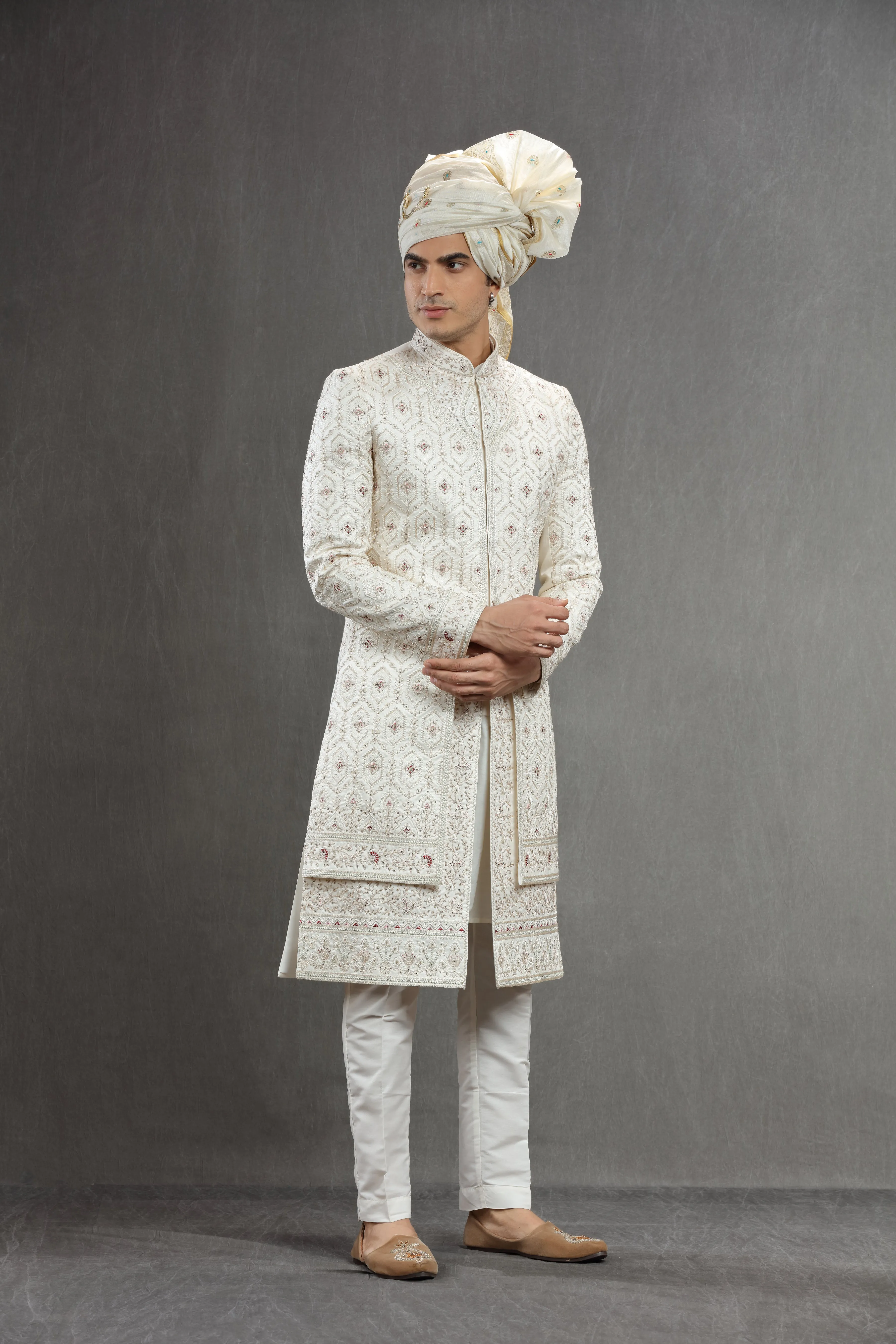 Ivory Silk embroierd indowestern set