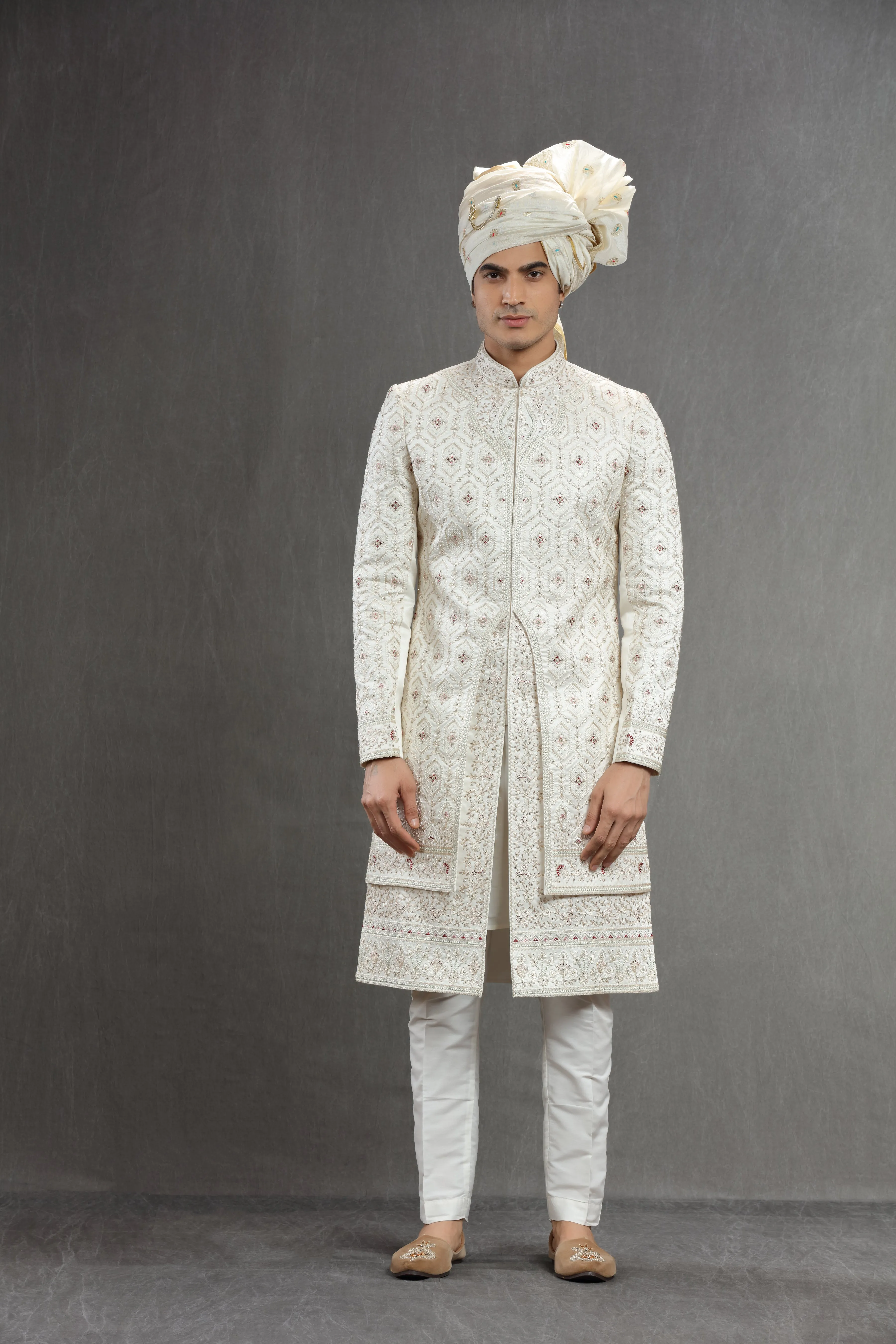 Ivory Silk embroierd indowestern set