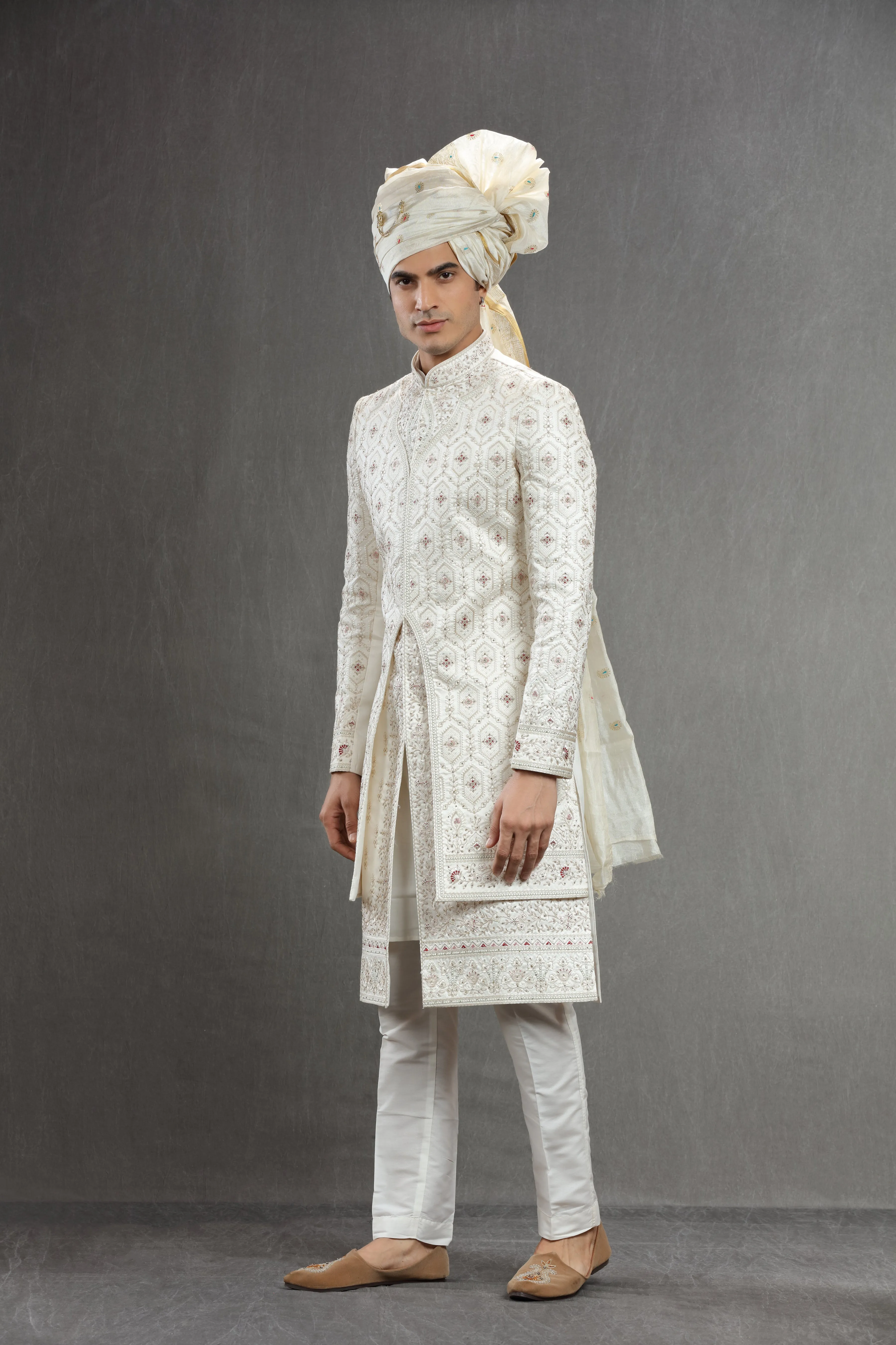 Ivory Silk embroierd indowestern set
