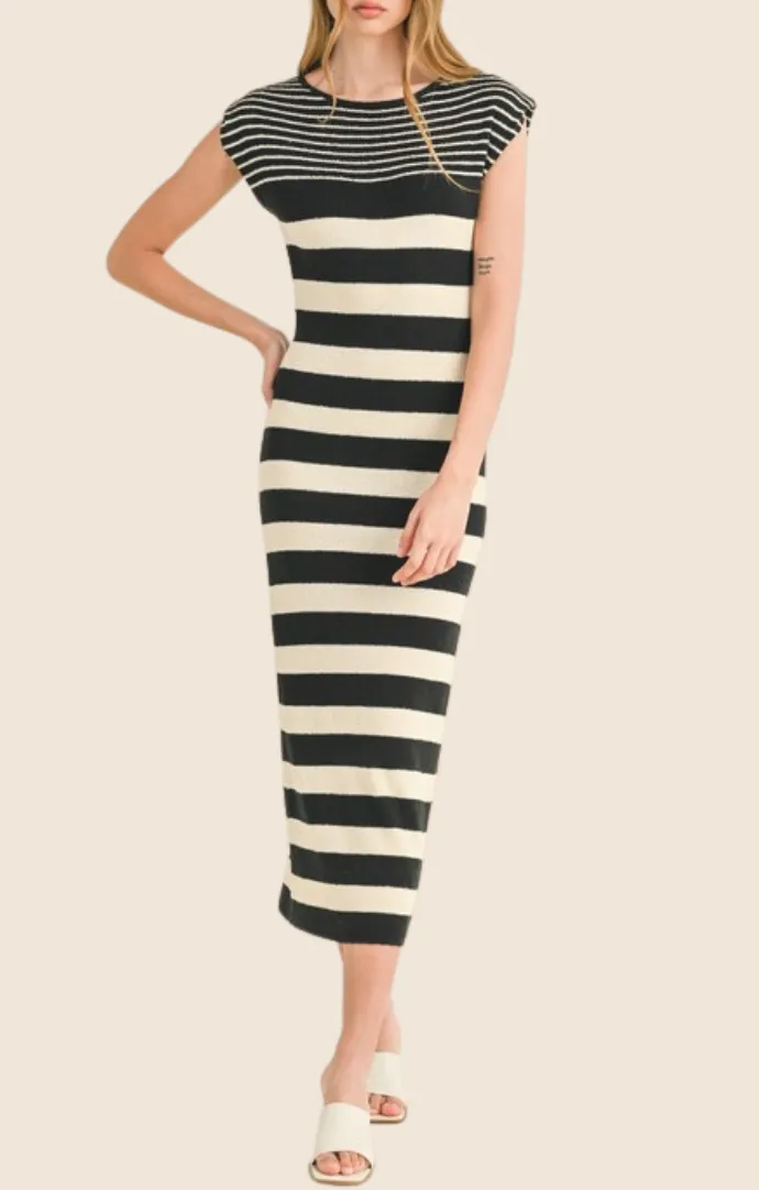 Juliana Black Stripe Knit Dress