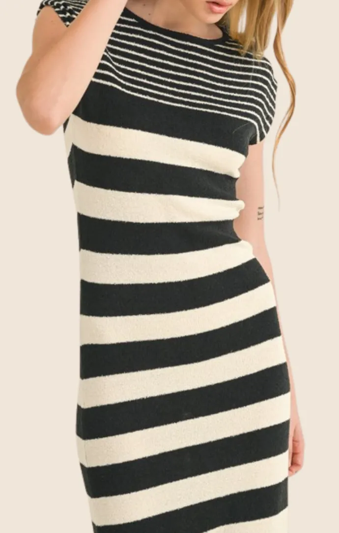 Juliana Black Stripe Knit Dress
