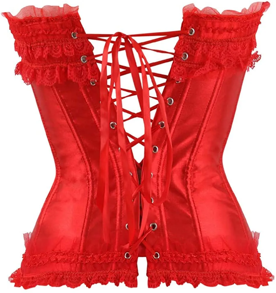 Layered Lace Trim Satin Burlesque Strapless Corset