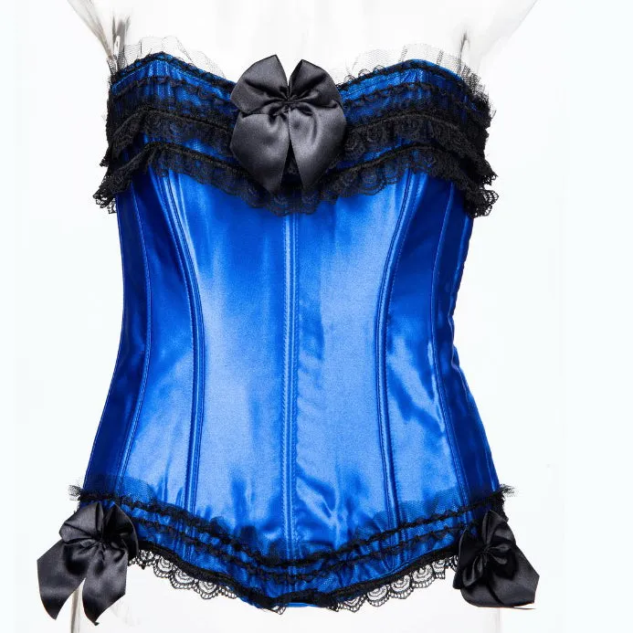 Layered Lace Trim Satin Burlesque Strapless Corset