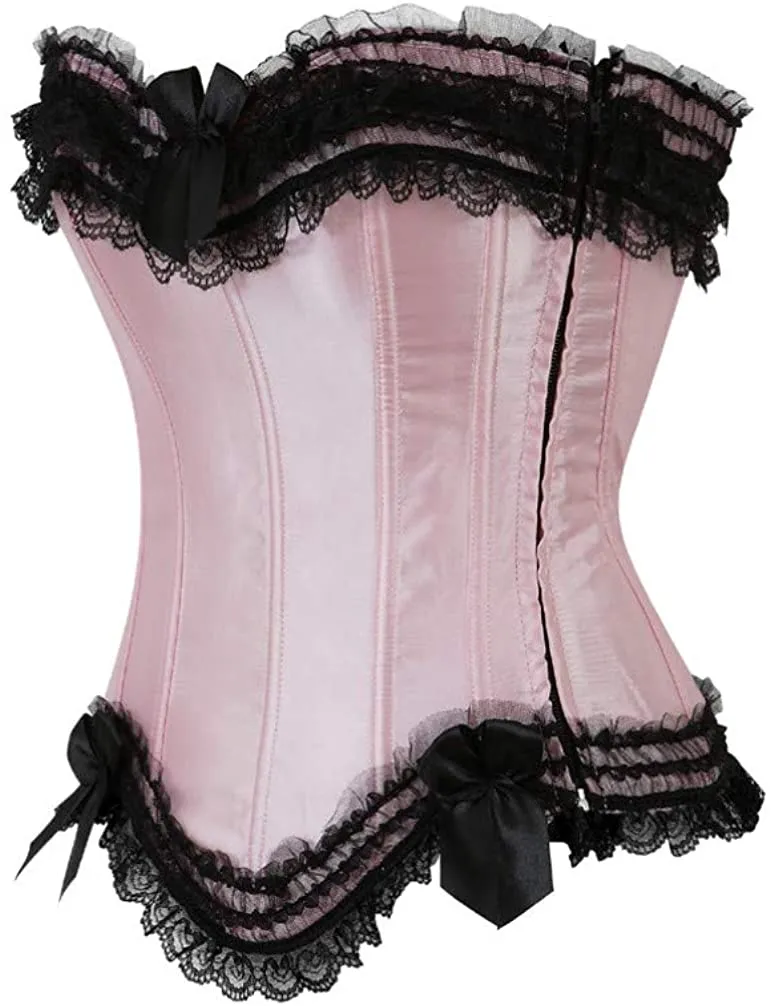 Layered Lace Trim Satin Burlesque Strapless Corset