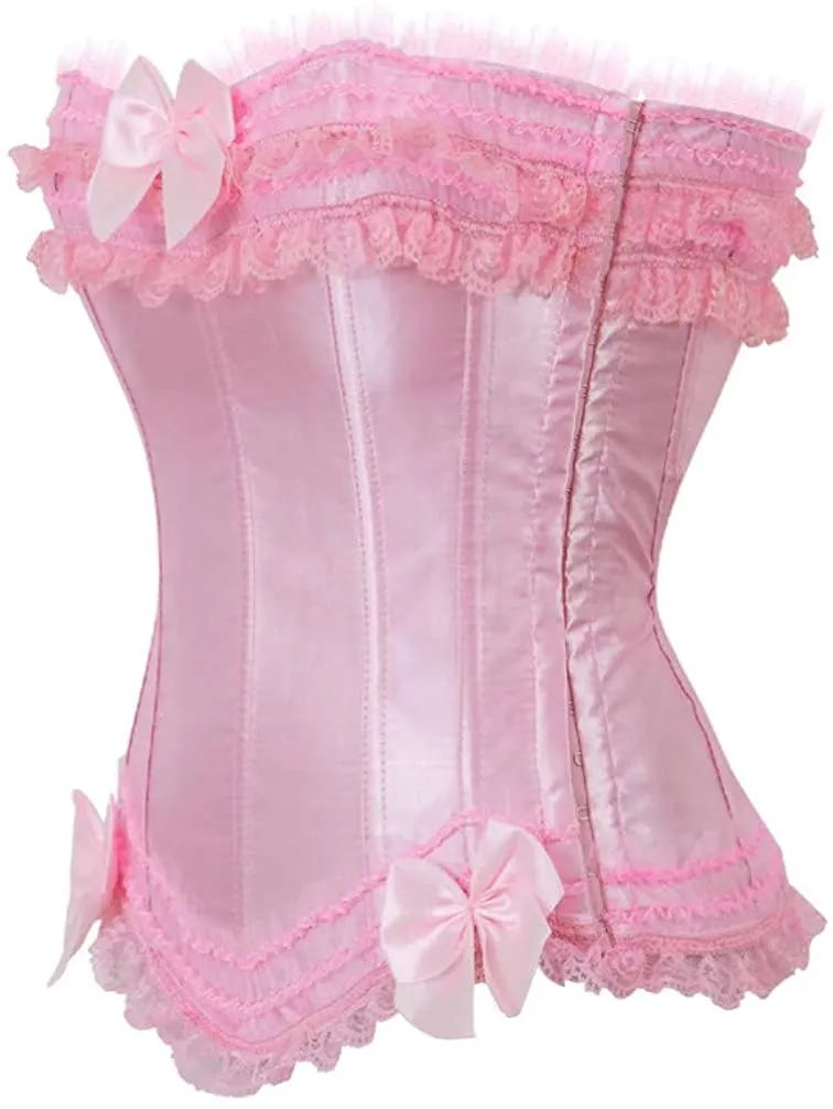 Layered Lace Trim Satin Burlesque Strapless Corset
