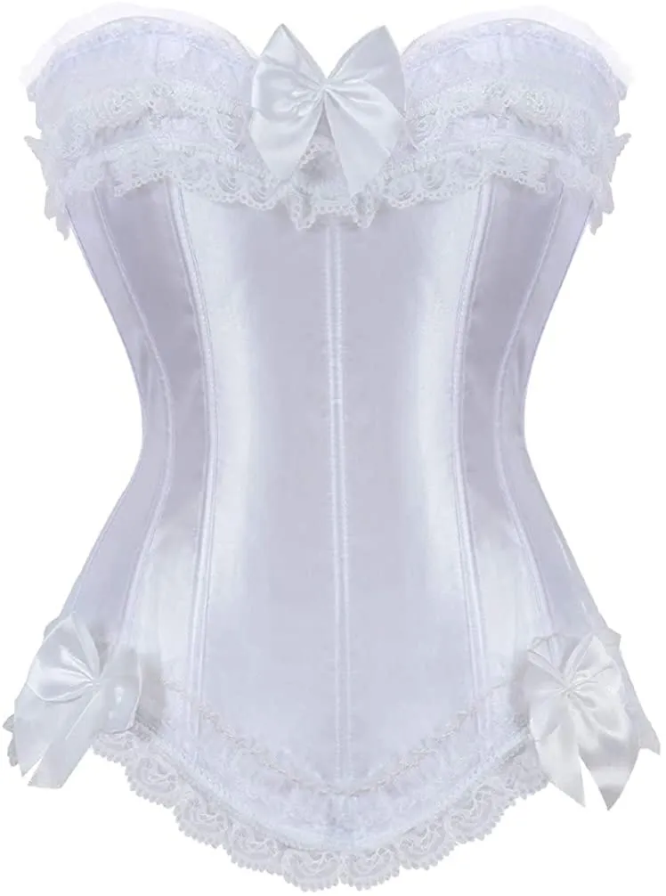 Layered Lace Trim Satin Burlesque Strapless Corset