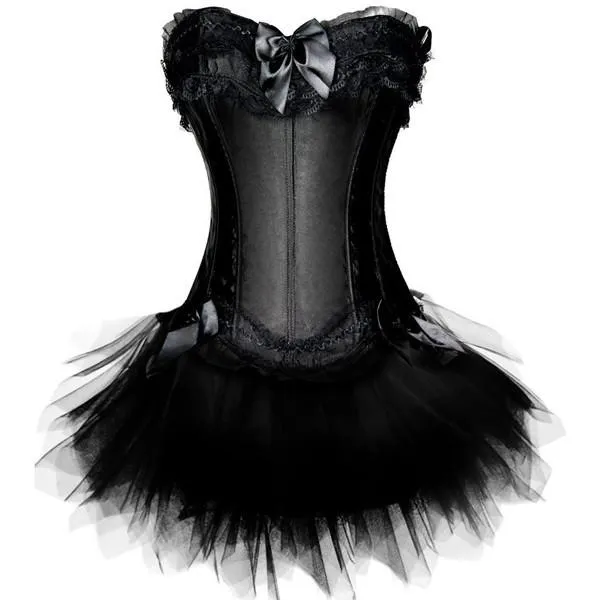Layered Lace Trim Satin Burlesque Strapless Corset
