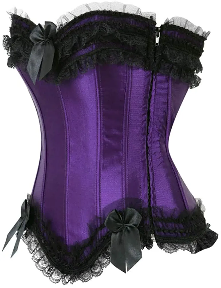 Layered Lace Trim Satin Burlesque Strapless Corset