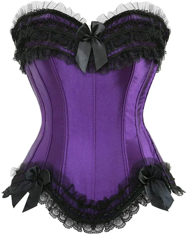Layered Lace Trim Satin Burlesque Strapless Corset