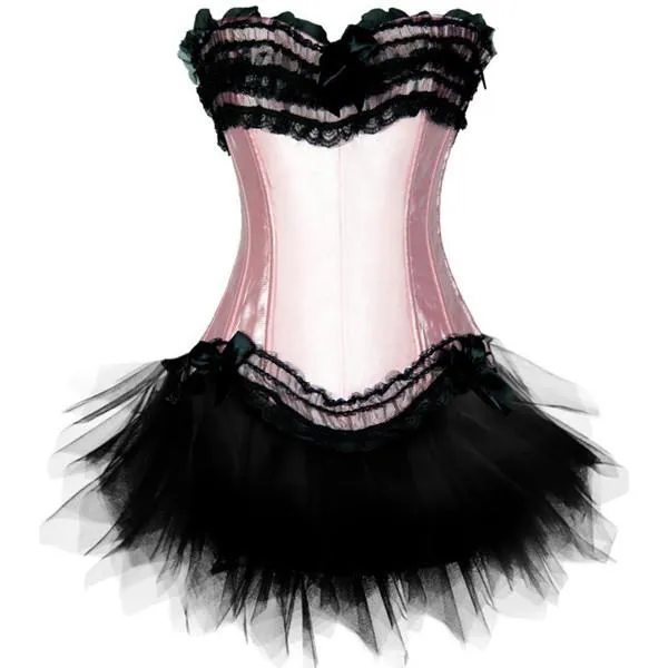 Layered Lace Trim Satin Burlesque Strapless Corset