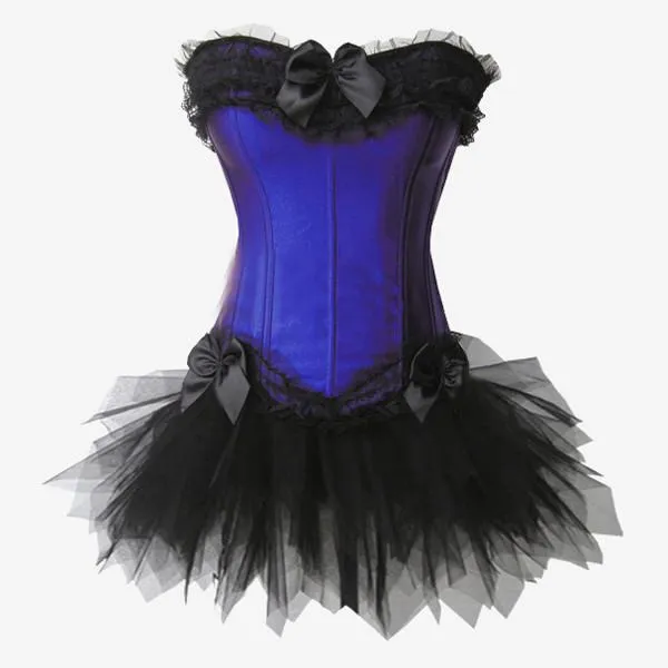 Layered Lace Trim Satin Burlesque Strapless Corset