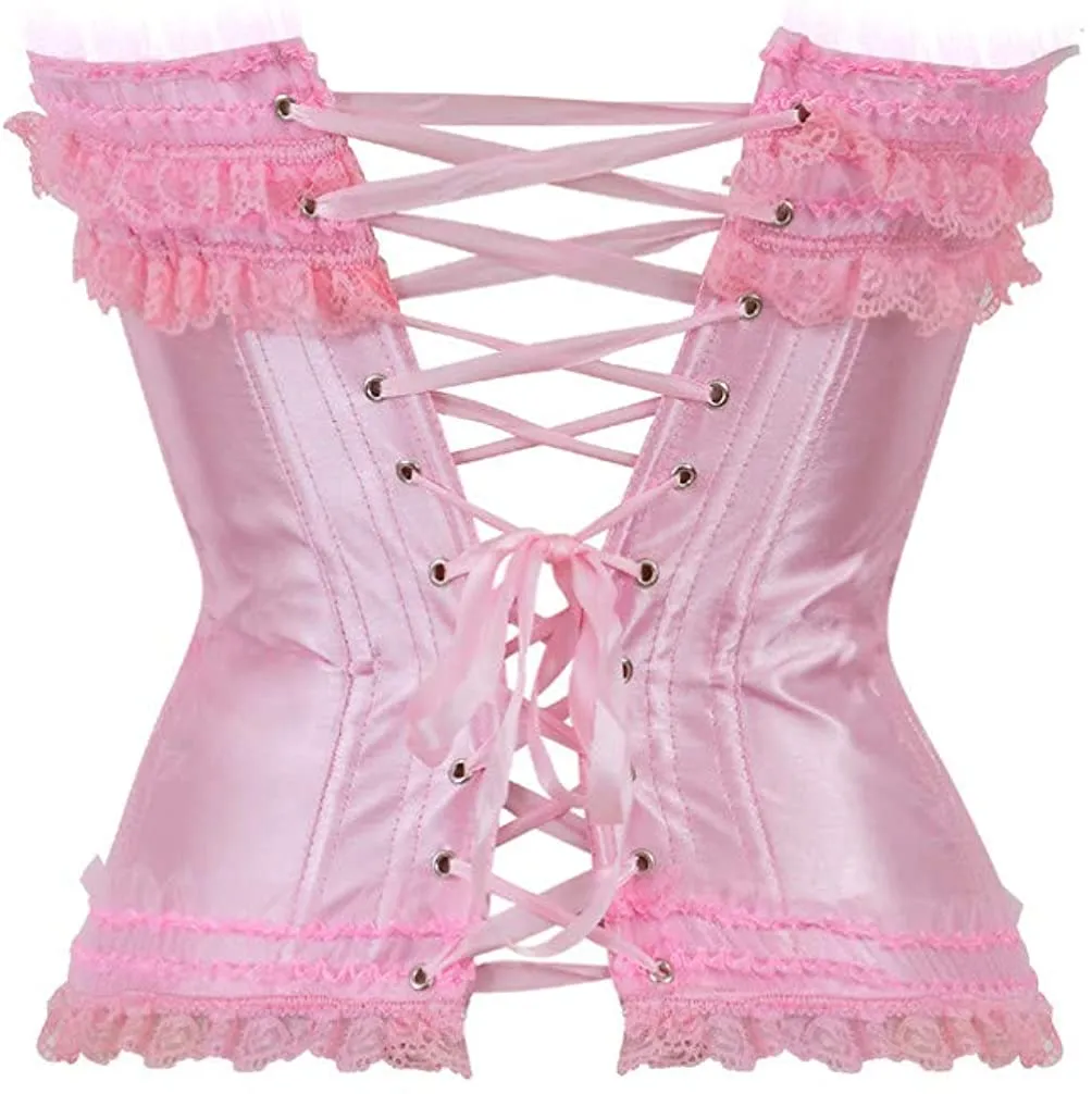 Layered Lace Trim Satin Burlesque Strapless Corset