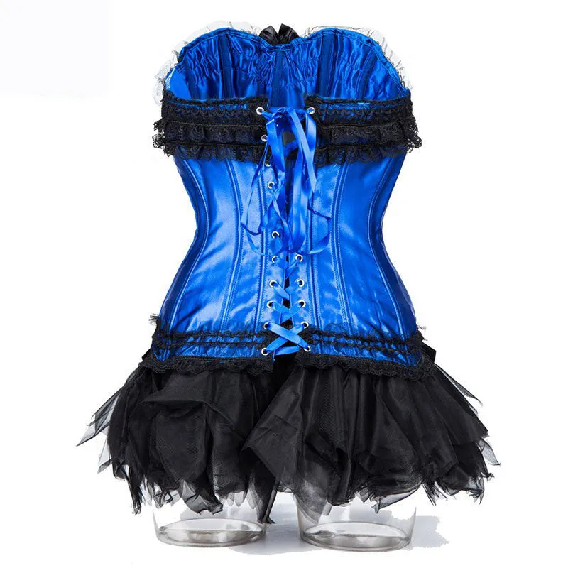 Layered Lace Trim Satin Burlesque Strapless Corset